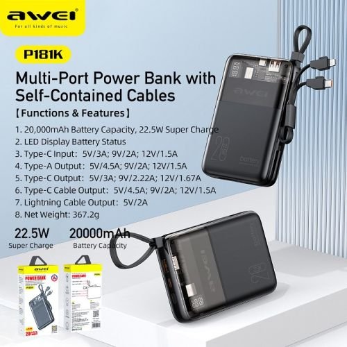 Powerbank – P181K – 20.000mah – 22.5W – AWEI – 004817