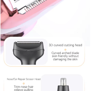 Ξυριστική μηχανή προσώπου-σώματος – 4 in 1 – KM-7114 – Kemei – White/Light pink