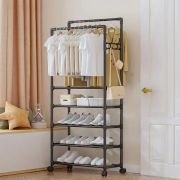 Τροχήλατη κρεμάστρα δαπέδου με ράφια παπουτσιών – YH6619-5 – 522855 – Black