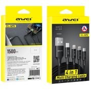 Καλώδιο φόρτισης & data 4in1 – Fast Charge – CL-129 – 1.5m – AWEI – 002295