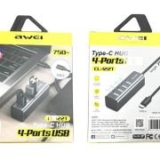 Αντάπτορας USB 2.0 Hub με 4 θύρες – Type-C – CL-122T – AWEI – 888070