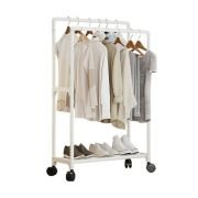 Τροχήλατη κρεμάστρα δαπέδου με ράφι παπουτσιών – YX9108-1 – 522770 – White