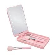 Καθρέπτης μακιγιάζ LED κασετίνα με σετ πινέλων – XR-6601 – 566016 – Pink