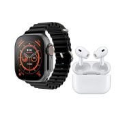 Σετ Smartwatch με ασύρματα ακουστικά Bluetooth & 7 λουράκια – T2000 UItra – 814130 – Black