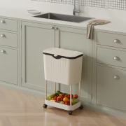Τροχήλατη ραφιέρα κουζίνας διώροφη με κάδο – YH9811-2 – 282289