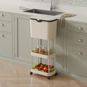 Τροχήλατη ραφιέρα κουζίνας τριώροφη με κάδο – YH9811-3 – 282296